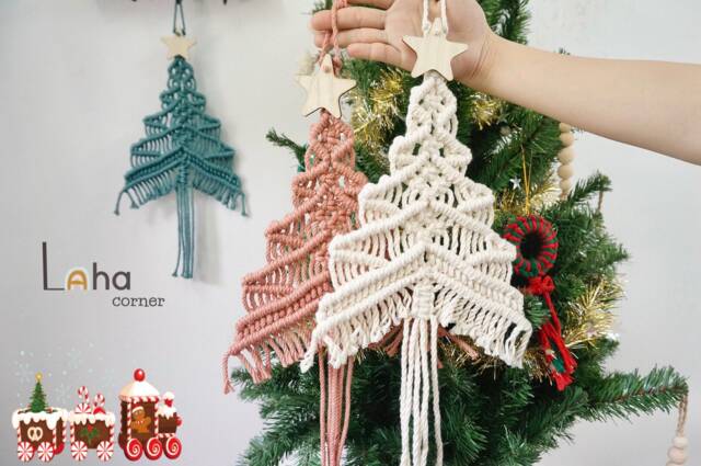 Small Christmas Tree, Boho Decorations, Modern White Farmhouse Xmas Decor, Holiday Wall Hanging, Gift - image 1