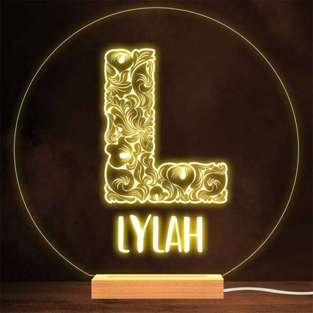 Floral Font Letter Initial L Personalised Gift Lamp Night Light - image 1