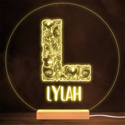 Floral Font Letter Initial L Personalised Gift Lamp Night Light - thumbnail 1