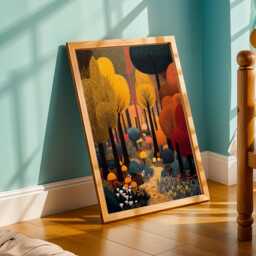 Whimsical Forest Scene, Art Print, Yellow & Teal Decor, Living Room Wall Art, Yayoi Kusama Inspired Art, Gift For Coworker, Christmas - thumbnail 3