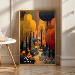 Whimsical Forest Scene, Art Print, Yellow & Teal Decor, Living Room Wall Art, Yayoi Kusama Inspired Art, Gift For Coworker, Christmas - thumbnail 2