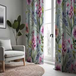Watercolor Wildflower Curtains, Vibrant Botanical Garden Floral Drapes, Multicolor Spring Bloom Pattern For Living Room & Bedroom - thumbnail 2