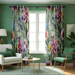 Watercolor Wildflower Curtains, Vibrant Botanical Garden Floral Drapes, Multicolor Spring Bloom Pattern For Living Room & Bedroom