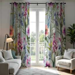 Watercolor Wildflower Curtains, Vibrant Botanical Garden Floral Drapes, Multicolor Spring Bloom Pattern For Living Room & Bedroom - thumbnail 4