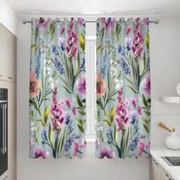 Watercolor Wildflower Curtains, Vibrant Botanical Garden Floral Drapes, Multicolor Spring Bloom Pattern For Living Room & Bedroom - thumbnail 3