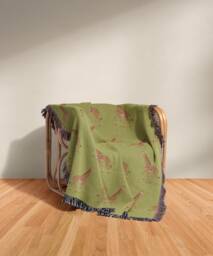 Cotton Woven Blanket, Giraffe Parade, Classic Chartreuse Green, Safari Animals, Kids Room, Baby Nursery Decor, Animal Print Throw - thumbnail 1