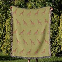 Cotton Woven Blanket, Giraffe Parade, Classic Chartreuse Green, Safari Animals, Kids Room, Baby Nursery Decor, Animal Print Throw - thumbnail 2