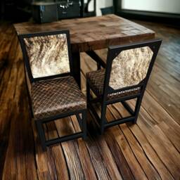 Unique Western Style Dining Chair Featuring Diamond Stitch Leather Seat & Cowhide Back - Fpdc - thumbnail 3