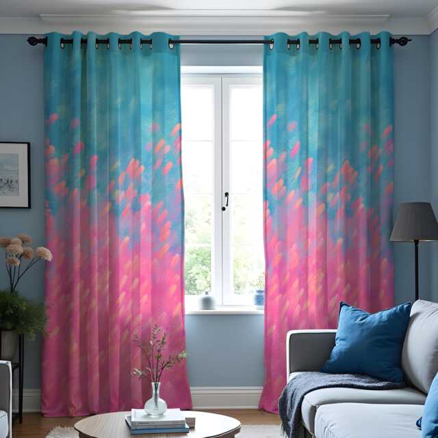 Pink Blue Gradient Curtains, Modern Ombre Abstract Drapes, Custom Made Window Panels For Living Room & Bedroom - image 1