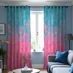 Pink Blue Gradient Curtains, Modern Ombre Abstract Drapes, Custom Made Window Panels For Living Room & Bedroom - thumbnail 1