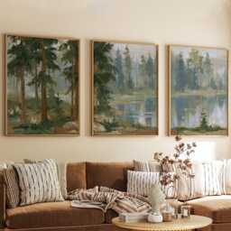 Forest Lake Trio, Neutral Woodland Wall Art Set - thumbnail 4