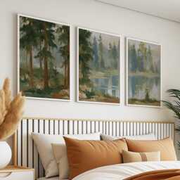 Forest Lake Trio, Neutral Woodland Wall Art Set - thumbnail 3