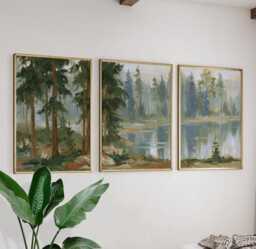 Forest Lake Trio, Neutral Woodland Wall Art Set - thumbnail 1