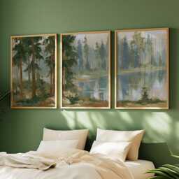 Forest Lake Trio, Neutral Woodland Wall Art Set - thumbnail 2