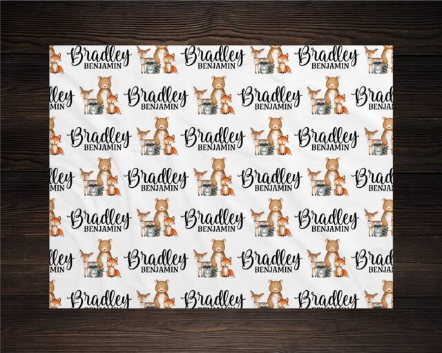 Personalized Baby Name Blanket Gift Bear Deer Custom Coming Home Woodland Hospital Shower New Mom Hat - image 1