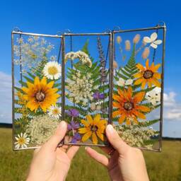 Set Of 3 Stained Glass Pressed Flower Frame Botanical Wall Art - thumbnail 1