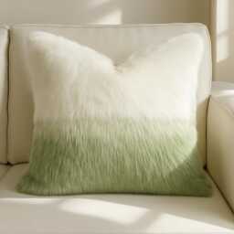 Rabbit Fur Pillow 45x45 White Green Ombre Cushion Cover Soft Luxury Decor Throw Fluffy Accent Modern Sofa Bed Chair Cozy Home - thumbnail 1