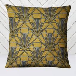Art Deco Mustard Gold Chenille Velvet Cushion Cover, Gatsby Style, 17 Inch Square Pillow