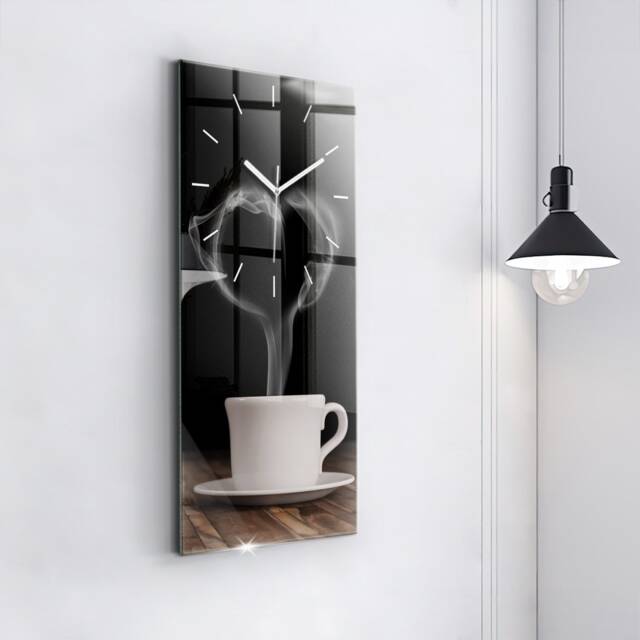 A Cup Of Hot Coffee Wall Clock, Black Vertical Foods & Drinks Printed Custom Clock - image 1