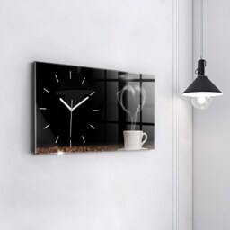 A Cup Of Hot Coffee Wall Clock, Black Vertical Foods & Drinks Printed Custom Clock - thumbnail 3