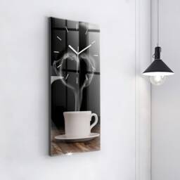 A Cup Of Hot Coffee Wall Clock, Black Vertical Foods & Drinks Printed Custom Clock - thumbnail 1