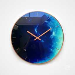Neptune Wall Clock Blue Glass, Copper Accents, Pisces Sign