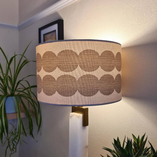 Natural Retro Circles Lampshade in Cotton With White Lining, Abstract Lightshade - image 1