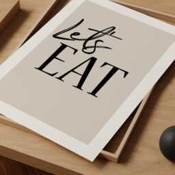 Let's Eat Kitchen Print Beige & Black Minimalist Dining Room Wall Art - thumbnail 3
