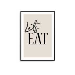 Let's Eat Kitchen Print Beige & Black Minimalist Dining Room Wall Art - thumbnail 1