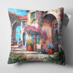 Floral Houses Chenille Cushion Cover, Double Sided Print, Oeko-Tex - thumbnail 3