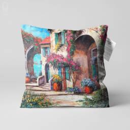 Floral Houses Chenille Cushion Cover, Double Sided Print, Oeko-Tex - thumbnail 1
