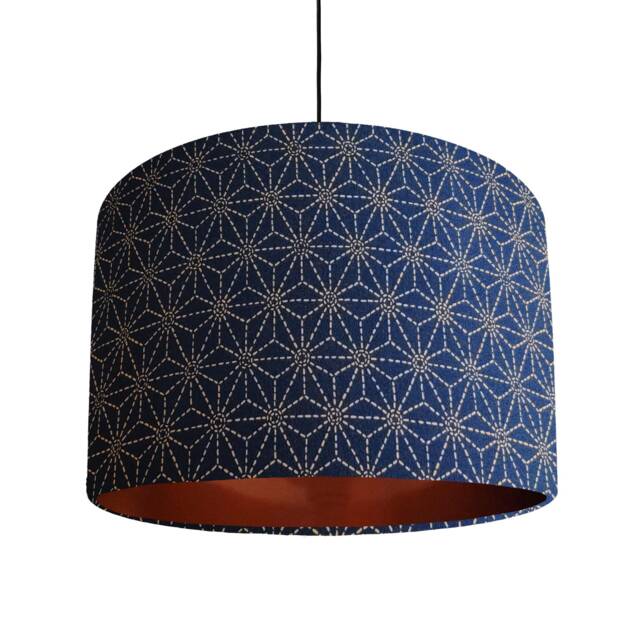 Navy Geometric & Copper Lampshade, Kasuri - image 1