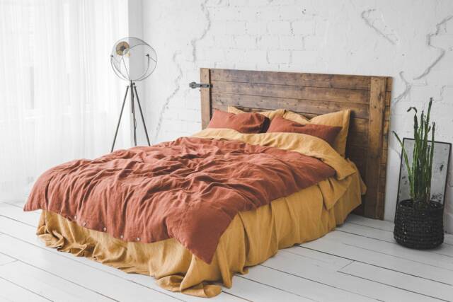 Burnt Orange Linen Bedding Set European Flax Duvet Cover - image 1