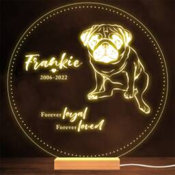Pug Dog Memorial Pet Loss Round Forever Loved Personalised Gift Night Light - thumbnail 1