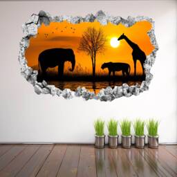Giraffe Elephant Lion Sunset Silhouette Wall Sticker Mural Decal Poster Print Art Home Office Decor African Animals Wildlife Kl8 - thumbnail 3