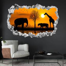 Giraffe Elephant Lion Sunset Silhouette Wall Sticker Mural Decal Poster Print Art Home Office Decor African Animals Wildlife Kl8 - thumbnail 2