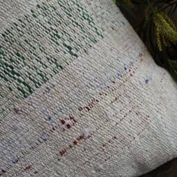 50cm - Or 20Inch Vintage Kilim Cushion Cover Handwoven - Goat Hair/Wool/Linen Green & Red Band On Cream - thumbnail 3