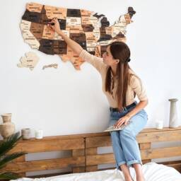 Usa Travel Map, Wooden Map Apartment Decor, Push Pin United States 3D Us Wall Laser Cut New Gift - thumbnail 3