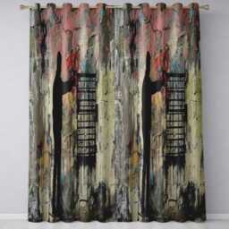 Man Unlocking Urban Cage Graffiti Scene Vibrant Expressive Artwork For Home Decor Readymade Eyelet Ring Top Thermal 100% Blackout Curtains - thumbnail 3