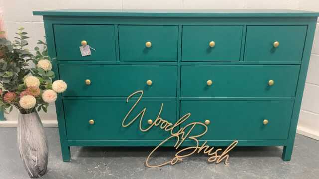 Large Painted Chest Of Drawers Merchant Teal Blue Gold Round Handles - image 1