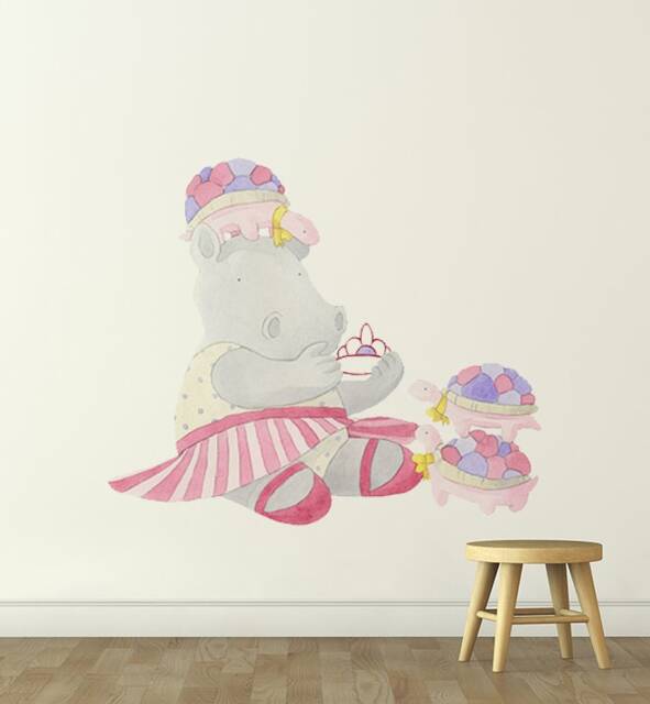 Harriet The Hippo Wall Sticker Decal - Kids Stickers, Animals Childrens Decals, Art, Room, Girl, Boy