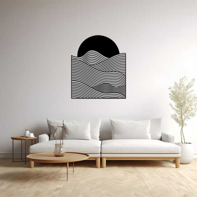 Ocean Wave Metal Wall Art, Minimalist Sea Sunset Decor, Modern Beach House Hanging - image 1