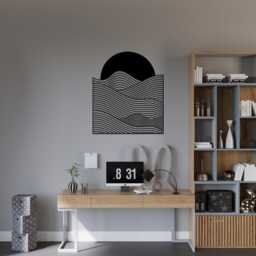 Ocean Wave Metal Wall Art, Minimalist Sea Sunset Decor, Modern Beach House Hanging - thumbnail 3