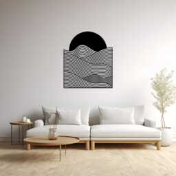 Ocean Wave Metal Wall Art, Minimalist Sea Sunset Decor, Modern Beach House Hanging - thumbnail 1