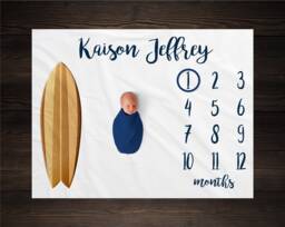 Surfing Milestone Blanket Monthly Growth Tracker Soft Fleece Sports Baby Shower Gift Newborn Watch Me Grow Boy