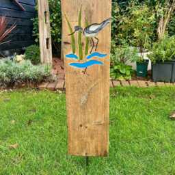 Avocet Bird Garden Sculpture - Personalised Reclaimed Wood & Stained Glass Art - thumbnail 3