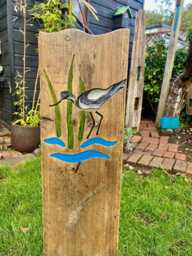 Avocet Bird Garden Sculpture - Personalised Reclaimed Wood & Stained Glass Art