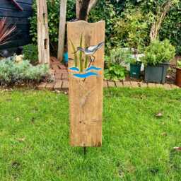 Avocet Bird Garden Sculpture - Personalised Reclaimed Wood & Stained Glass Art - thumbnail 2