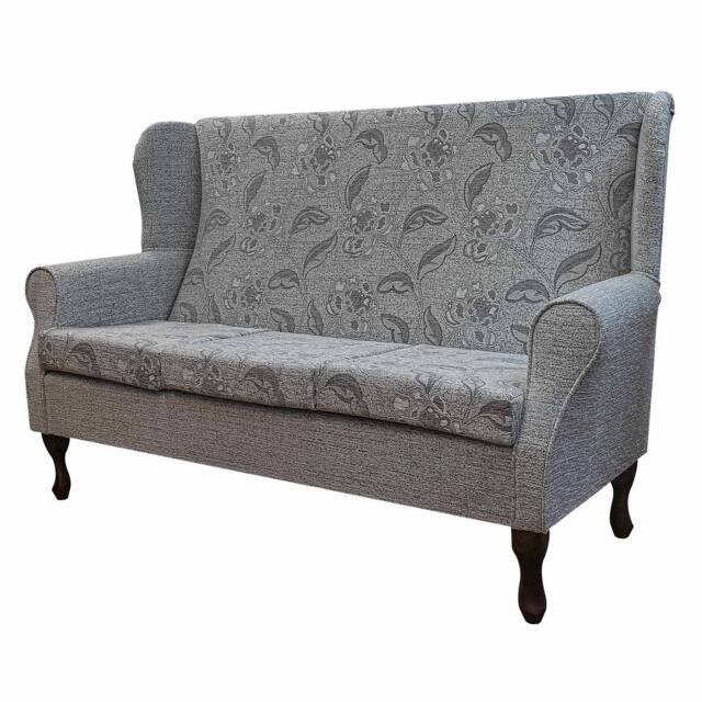 Handmade Floral Grey Wingback Sofa 3-Seater Fireside Armchair, British Made - image 1