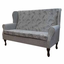 Handmade Floral Grey Wingback Sofa 3-Seater Fireside Armchair, British Made